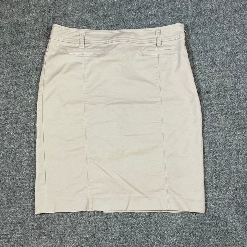 Ann Taylor Pencil Skirt Womens 4P Tan Beige Cotton Blend Side Zip Siren Core